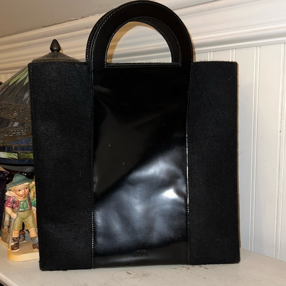 Kate Spade Saturday wool felt black patent leather tote 14” x 14” - Picture 2 of 6